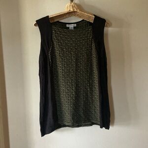 Liz Claiborne Black and Olive Patterned Tank Top